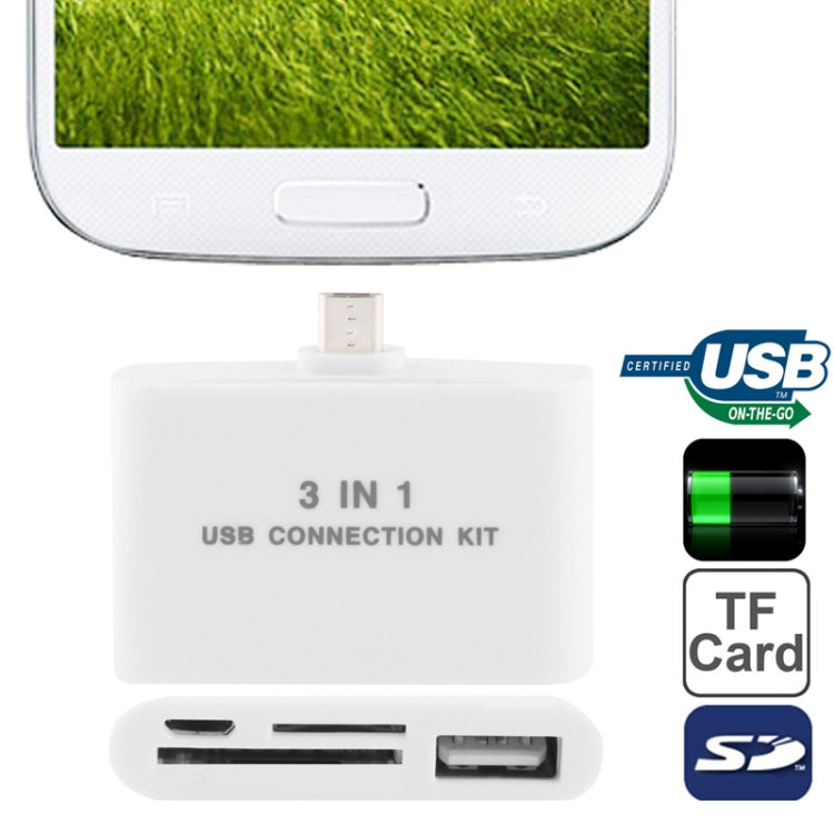 All in 1 (SD Card / TF Card Reader + OTG USB HUB + Micro USB Charge Interface) for Galaxy S IV / i9500 / i9300 / N7100(White)