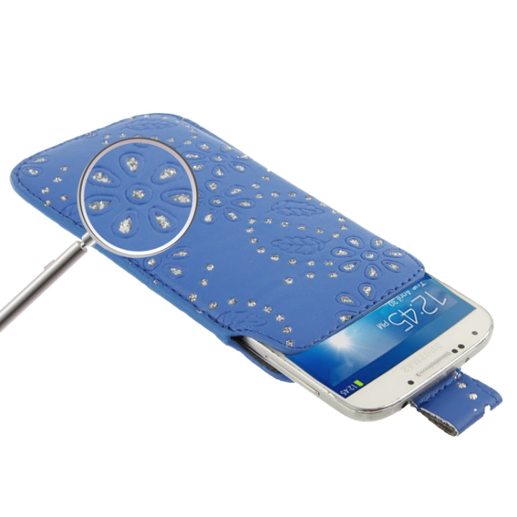 Diamond Palace Flower Pattern Leather Case Pocket Pouch Sleeve Bag with Pull Up Tab for Galaxy S IV / i9500 / i9300 / i9190