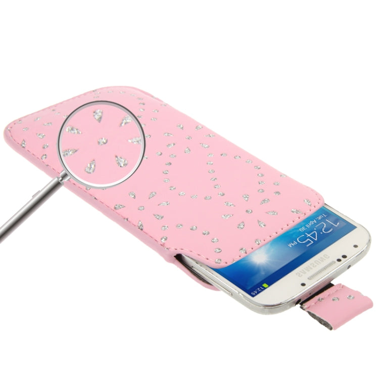 Diamond Palace Flower Pattern Leather Case Pocket Pouch Sleeve Bag with Pull Up Tab for Galaxy S IV / i9500 / i9300 / i9190
