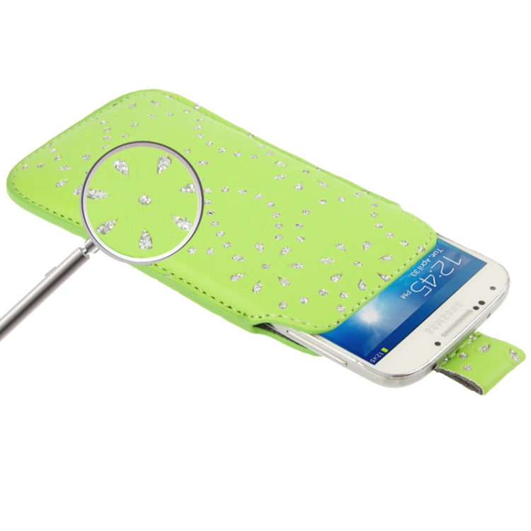 Diamond Palace Flower Pattern Leather Case Pocket Pouch Sleeve Bag with Pull Up Tab for Galaxy S IV / i9500 / i9300 / i9190