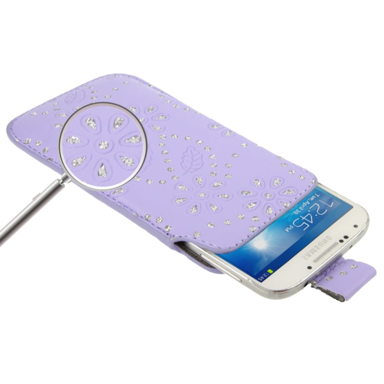 Diamond Palace Flower Pattern Leather Case Pocket Pouch Sleeve Bag with Pull Up Tab for Galaxy S IV / i9500 / i9300 / i9190