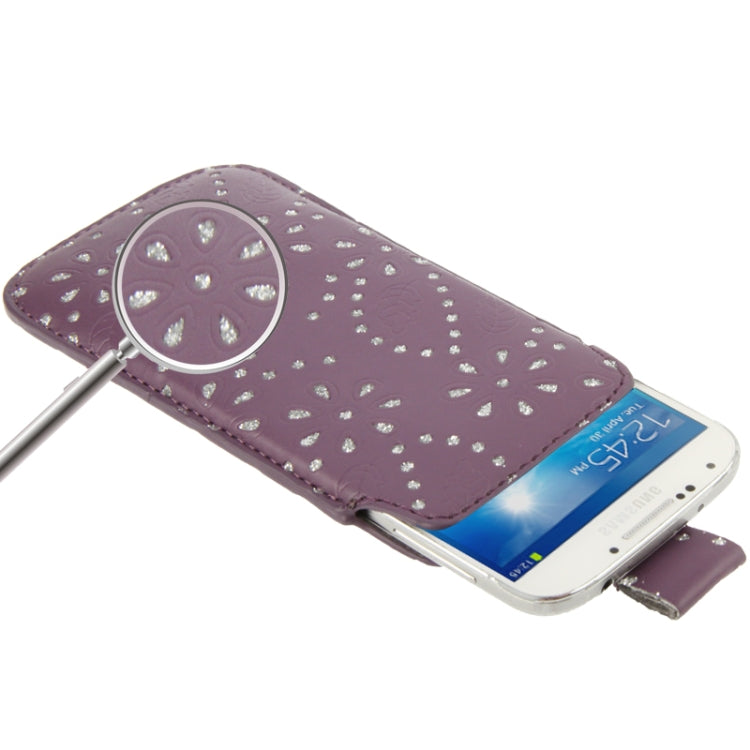 Diamond Palace Flower Pattern Leather Case Pocket Pouch Sleeve Bag with Pull Up Tab for Galaxy S IV / i9500 / i9300 / i9190