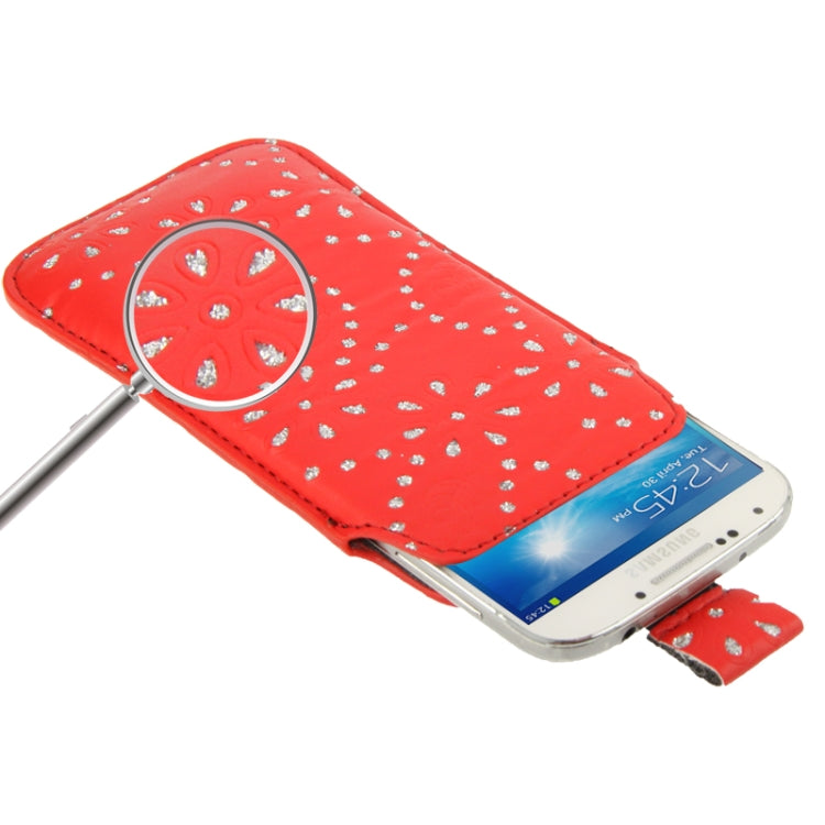 Diamond Palace Flower Pattern Leather Case Pocket Pouch Sleeve Bag with Pull Up Tab for Galaxy S IV / i9500 / i9300 / i9190