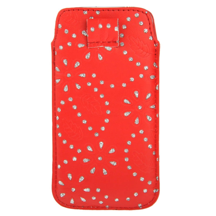 Diamond Palace Flower Pattern Leather Case Pocket Pouch Sleeve Bag with Pull Up Tab for Galaxy S IV / i9500 / i9300 / i9190