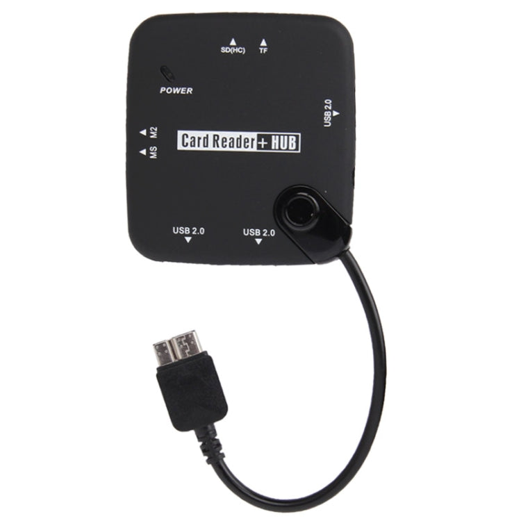 Micro USB 3.0 Type HUB + 3 Ports USB 2.0 + OTG + SD(HC) / MS / MS Duo / M2 / TF Card Reader, For Galaxy Note III / N9000(Black)