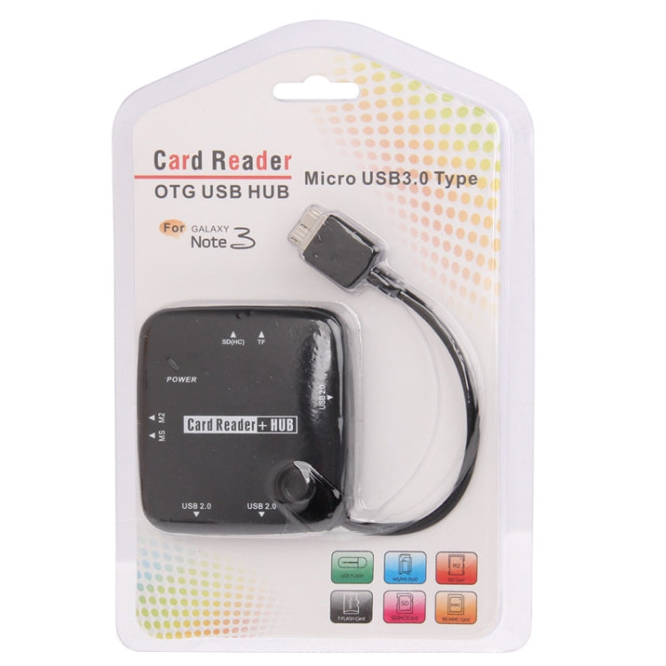 Micro USB 3.0 Type HUB + 3 Ports USB 2.0 + OTG + SD(HC) / MS / MS Duo / M2 / TF Card Reader, For Galaxy Note III / N9000(Black)