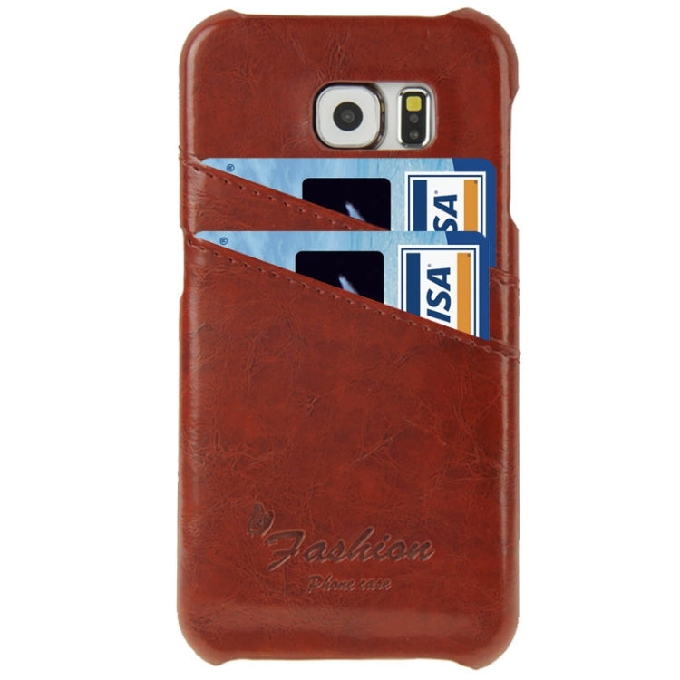 For Galaxy S6 / G920 Deluxe Retro PU Leather Back Cover Case with Card Slots with Fashion Logo