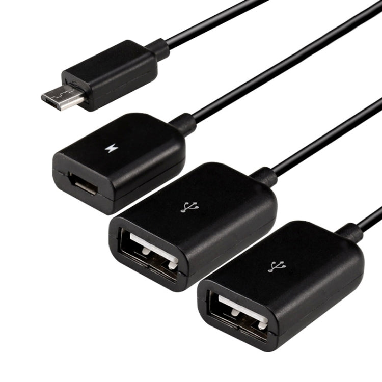 Micro USB to 2 Ports USB OTG HUB Cable with Micro USB Power Supply, Length: 20cm