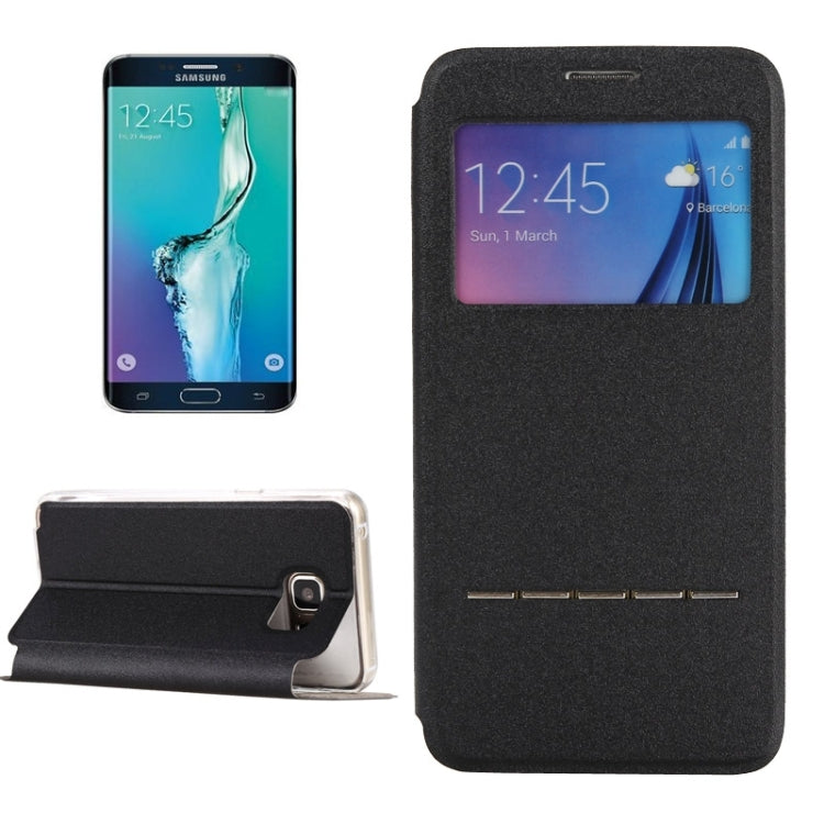 For Galaxy S6 Edge+ / G928 Solid Color Horizontal Flip Leather Case with Holder & Caller ID Window