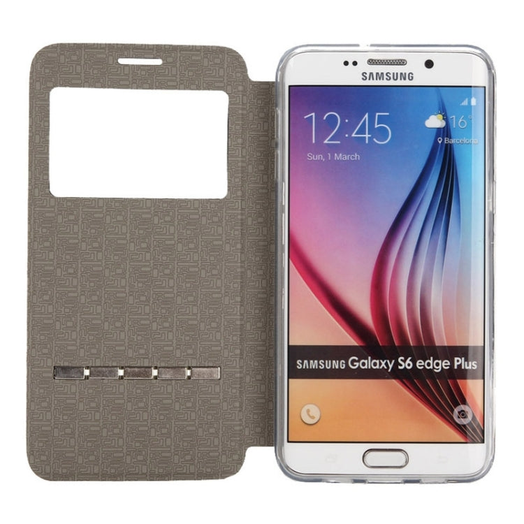 For Galaxy S6 Edge+ / G928 Solid Color Horizontal Flip Leather Case with Holder & Caller ID Window