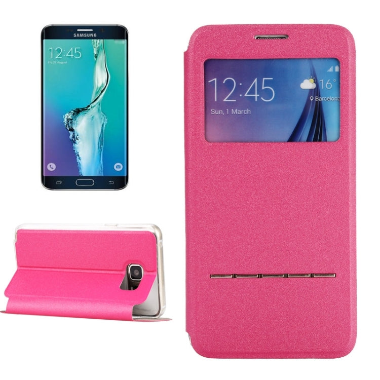 For Galaxy S6 Edge+ / G928 Solid Color Horizontal Flip Leather Case with Holder & Caller ID Window