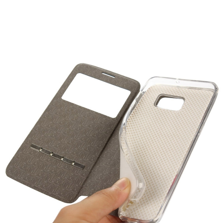 For Galaxy S6 Edge+ / G928 Solid Color Horizontal Flip Leather Case with Holder & Caller ID Window