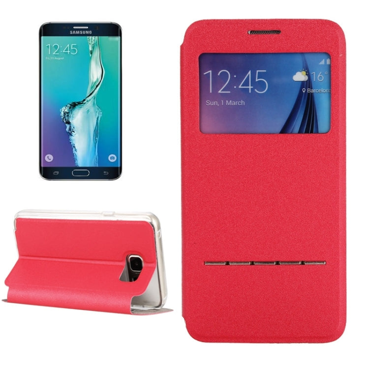For Galaxy S6 Edge+ / G928 Solid Color Horizontal Flip Leather Case with Holder & Caller ID Window