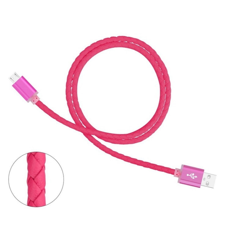 Genuine Leather Woven Style Micro USB to USB 2.0 Data / Charging Cable, Length: 1m