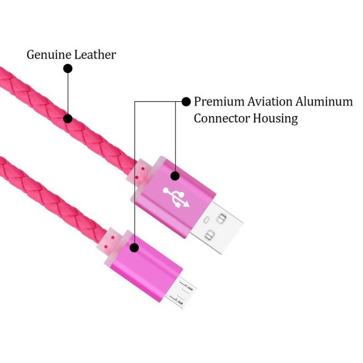 Genuine Leather Woven Style Micro USB to USB 2.0 Data / Charging Cable, Length: 1m
