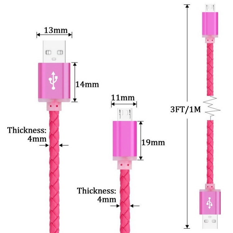Genuine Leather Woven Style Micro USB to USB 2.0 Data / Charging Cable, Length: 1m
