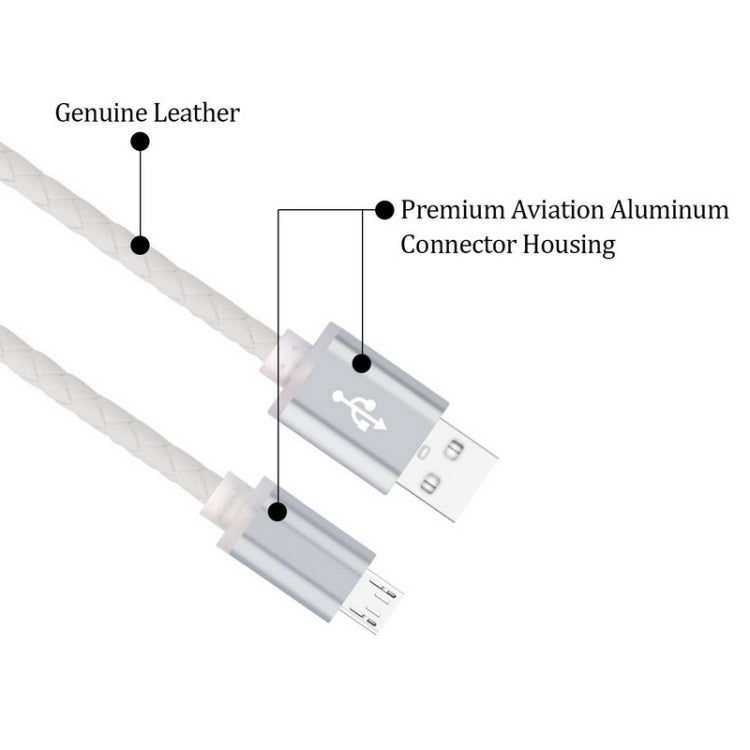 Genuine Leather Woven Style Micro USB to USB 2.0 Data / Charging Cable, Length: 1m