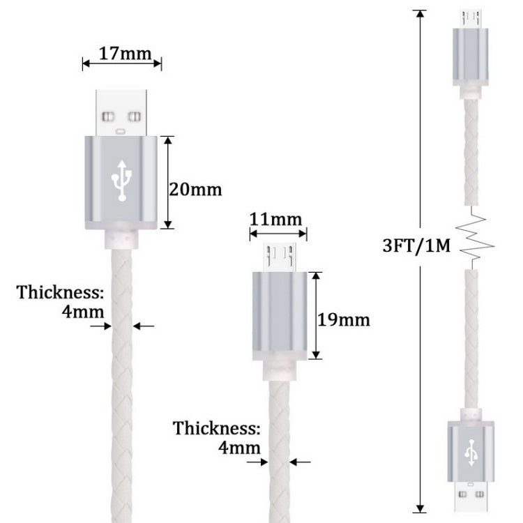 Genuine Leather Woven Style Micro USB to USB 2.0 Data / Charging Cable, Length: 1m