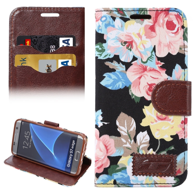 For Galaxy S7 Edge/G935 Flower Pattern Cloth Surface Horizontal Flip Leather Case with Holder & Card Slots