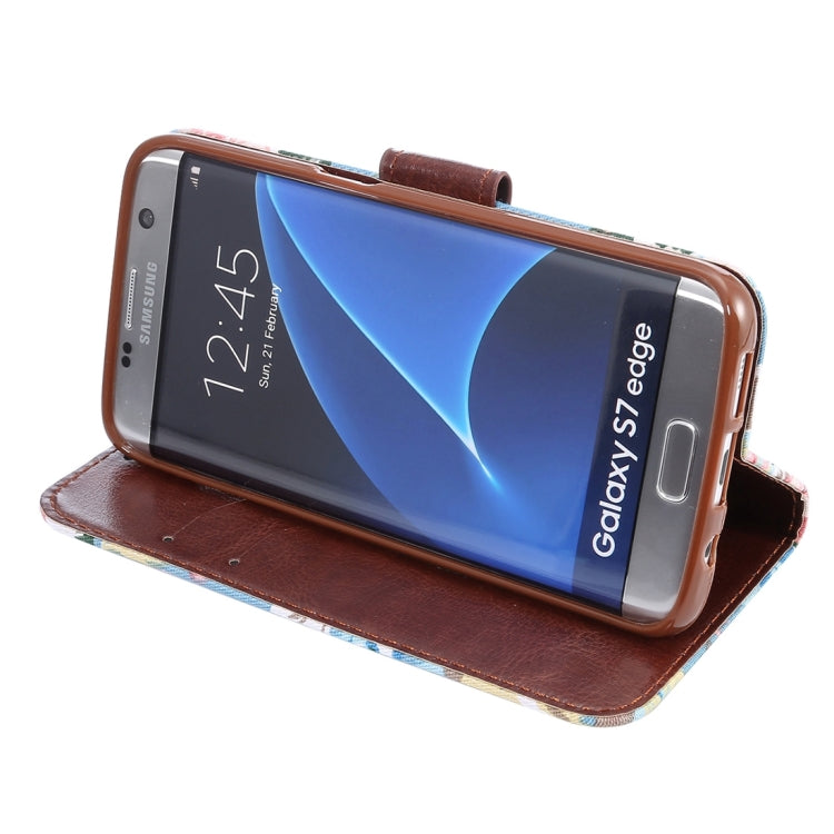 For Galaxy S7 Edge/G935 Flower Pattern Cloth Surface Horizontal Flip Leather Case with Holder & Card Slots