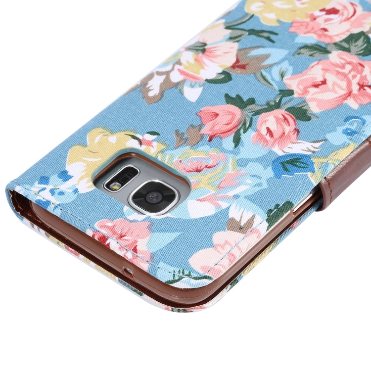 For Galaxy S7 Edge/G935 Flower Pattern Cloth Surface Horizontal Flip Leather Case with Holder & Card Slots