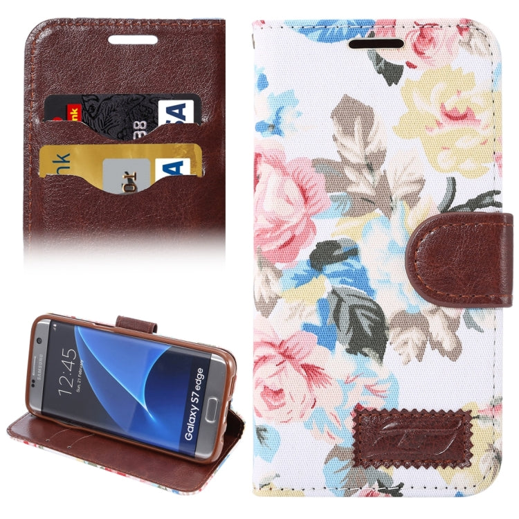 For Galaxy S7 Edge/G935 Flower Pattern Cloth Surface Horizontal Flip Leather Case with Holder & Card Slots