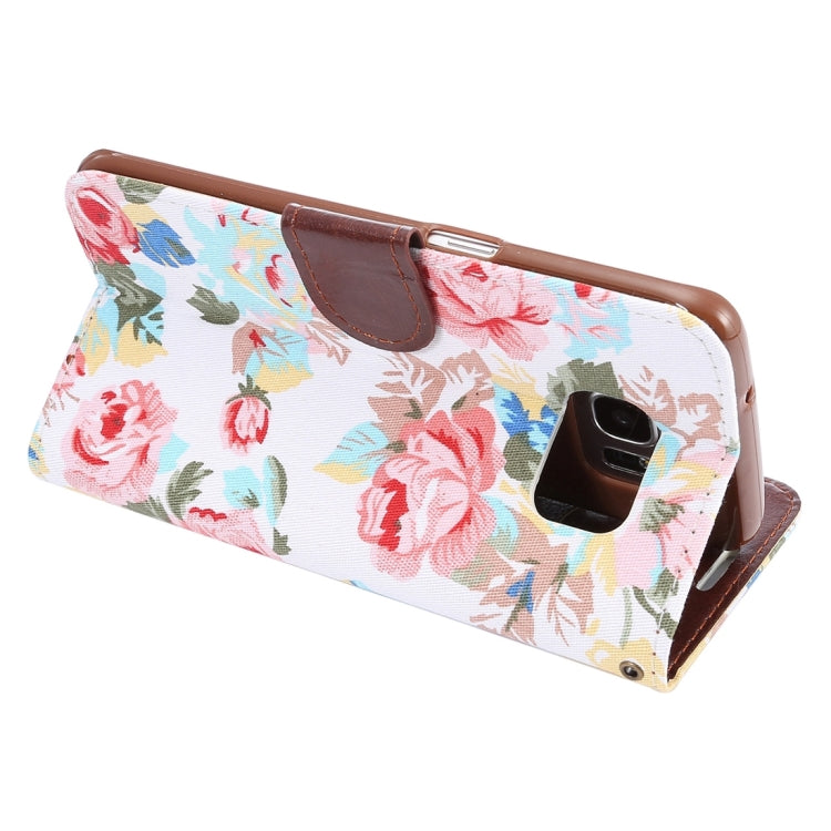 For Galaxy S7 Edge/G935 Flower Pattern Cloth Surface Horizontal Flip Leather Case with Holder & Card Slots