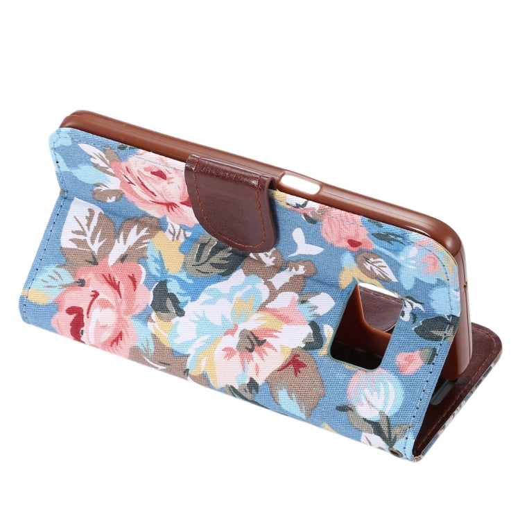 For Galaxy S7/G930 Flower Pattern Cloth Surface Horizontal Flip Leather Case with Holder & Card Slots (Blue)