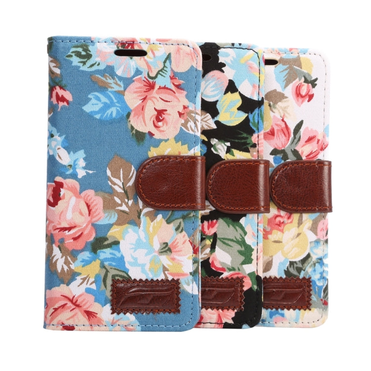 For Galaxy S7/G930 Flower Pattern Cloth Surface Horizontal Flip Leather Case with Holder & Card Slots (Blue)
