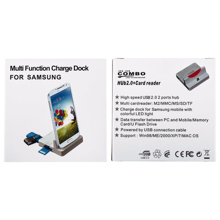 DZ-885 Multi Function Micro USB Smart Dock Holder 2-Port USB 2.0 OTG Combo HUB TF / SD / MMC / MS / M2 Card Reader for Galaxy S5 / Note 5 / Note 4 / Note III / Android Phone