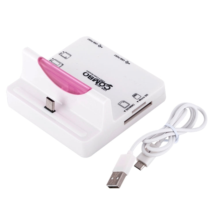 DZ-885 Multi Function Micro USB Smart Dock Holder 2-Port USB 2.0 OTG Combo HUB TF / SD / MMC / MS / M2 Card Reader for Galaxy S5 / Note 5 / Note 4 / Note III / Android Phone