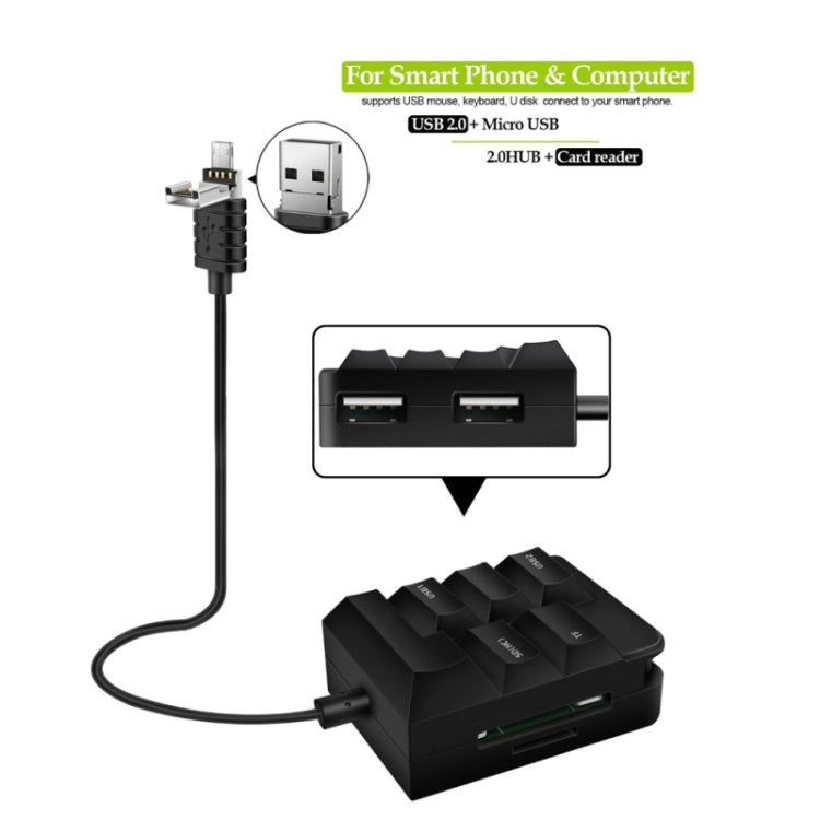 K619 2 in 1 Micro USB OTG HUB SD(HC)/TF Smart Card Reader 2 Ports USB HUB for Galaxy S6 / S5 / Note 5 / Note 4 / Note III / Android Phone