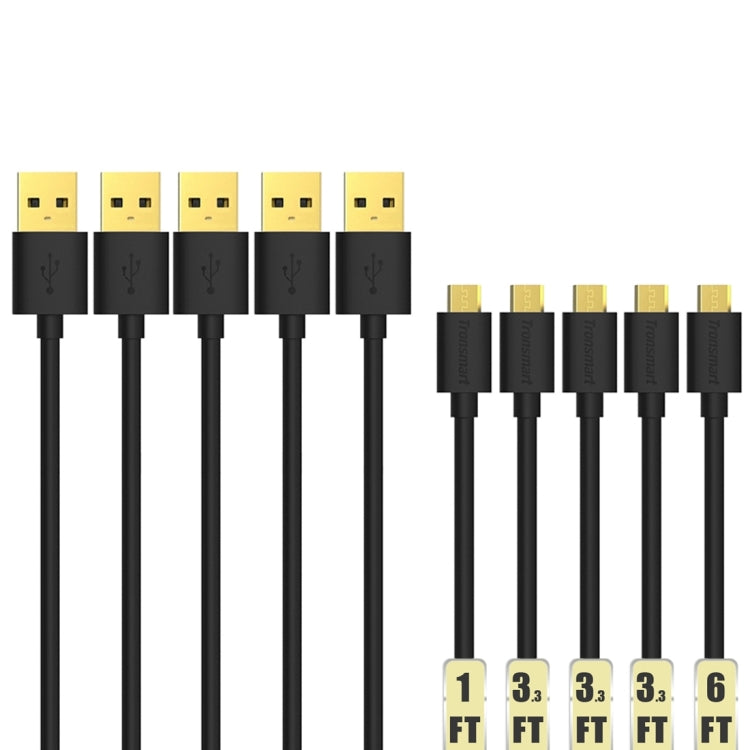 5 PCS Tronsmart High Speed Gold-Plated Micro USB to USB 2.0 Data Sync Cable for Galaxy S7/ S6 / S6 Edge / S6 Edge+ / Note 5 Edge, HTC, Sony, Huawei, Xiaomi, etc, 3 x 1M(3.3 ft) + 1 x 1.8M(6 ft) + 1 x 0.3M(1 ft)
