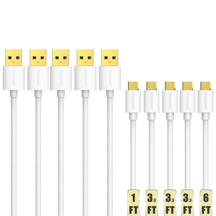 5 PCS Tronsmart High Speed Gold-Plated Micro USB to USB 2.0 Data Sync Cable for Galaxy S7/ S6 / S6 Edge / S6 Edge+ / Note 5 Edge, HTC, Sony, Huawei, Xiaomi, etc, 3 x 1M(3.3 ft) + 1 x 1.8M(6 ft) + 1 x 0.3M(1 ft)