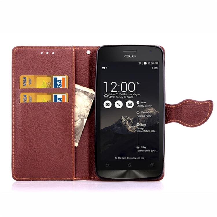 Leaf Magnetic Snap Litchi Texture Flip Leather Case with Card Slots & Wallet & Holder & Lanyard for ASUS Zenfone 5 / A500CG / A501CG / A500KL / A502CG