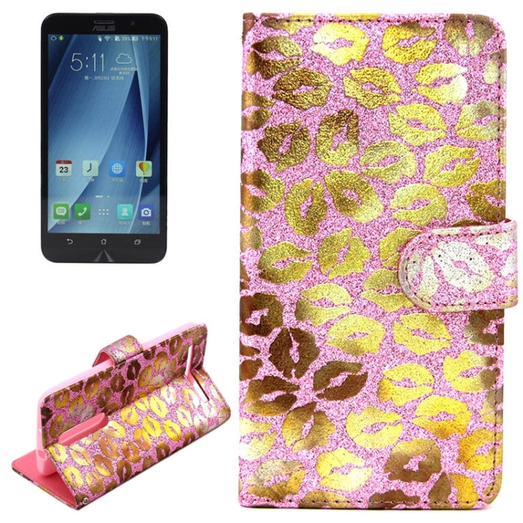 5.5 Inch Lips Pattern Leather Case with Holder & Card Slots & Wallet for Asus Zenfone 2 / ZE550ML / ZE551ML