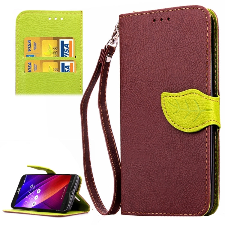 Leaf Magnetic Snap Litchi Texture Horizontal Flip Leather Case with Card Slots & Wallet & Holder & Lanyard for Asus Zenfone 2 ZE550ML / ZE551ML