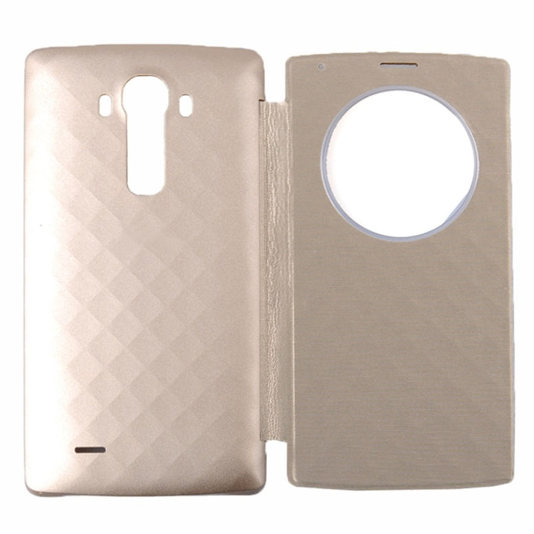 Wireless Charger Receiver & Leather Back Cover Replacement Case with Call Display & NFC Function for LG G4 / H815(Gold)