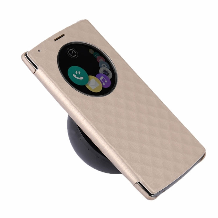 Wireless Charger Receiver & Leather Back Cover Replacement Case with Call Display & NFC Function for LG G4 / H815(Gold)