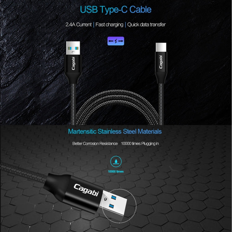 Cagabi N2 1m 2.4A Aviation Aluminum Alloy + Nylon USB to USB-C / Type-C Data Sync Fast Charging Cable, For Samsung Galaxy S8 & S8 + / LG G6 / Huawei P10 & P10 Plus / Xiaomi Mi 6 & Max 2 and other Smartphones