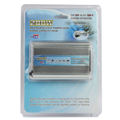 200W DC 12V to AC 220V Car Power Inverter with USB Port(Silver)
