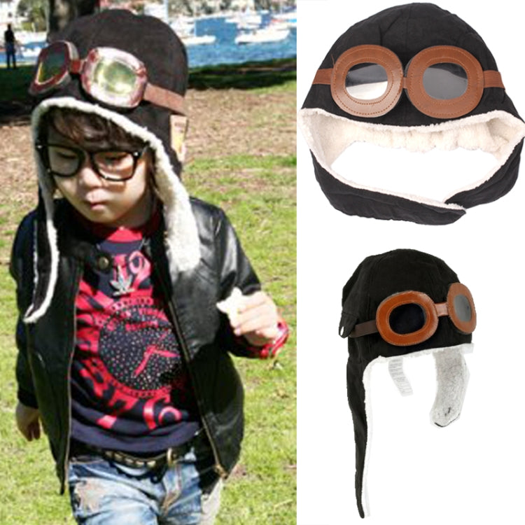 Pilot Glasses Style Sherpa Warm Baby Ear Hat(Black)