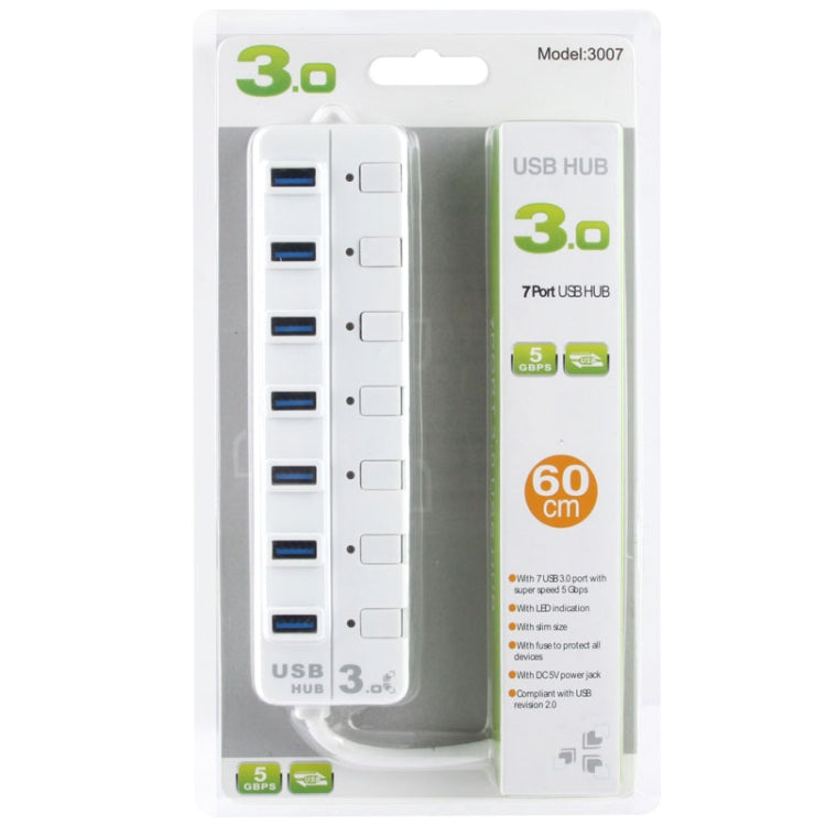 7 Ports USB 3.0 Hub with Individual Switches for each Data Transfer Ports