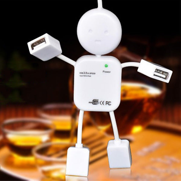 4 Ports High Speed USB 2.0 Humanoid HUB Splitter(White)