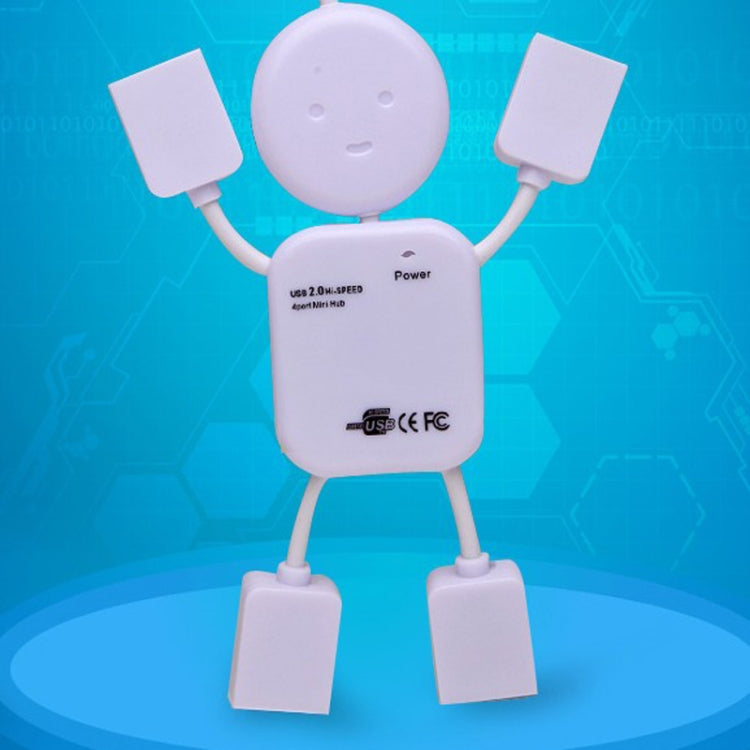 4 Ports High Speed USB 2.0 Humanoid HUB Splitter(White)