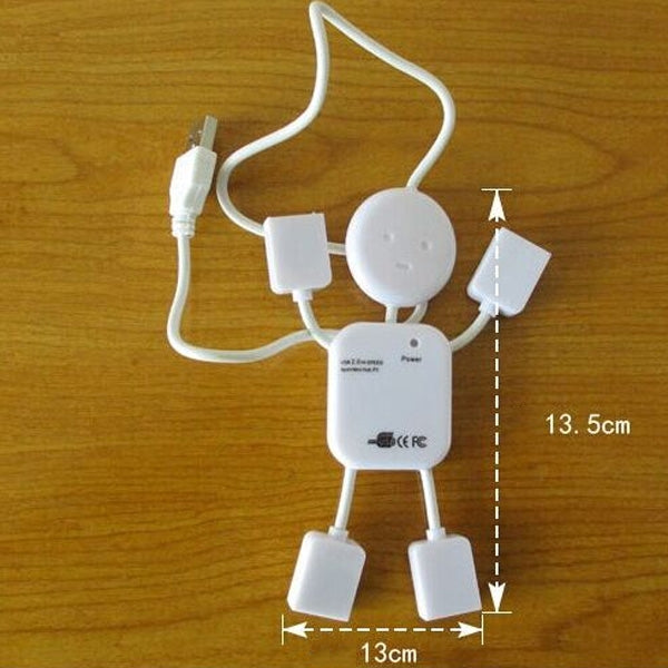 4 Ports High Speed USB 2.0 Humanoid HUB Splitter(White)