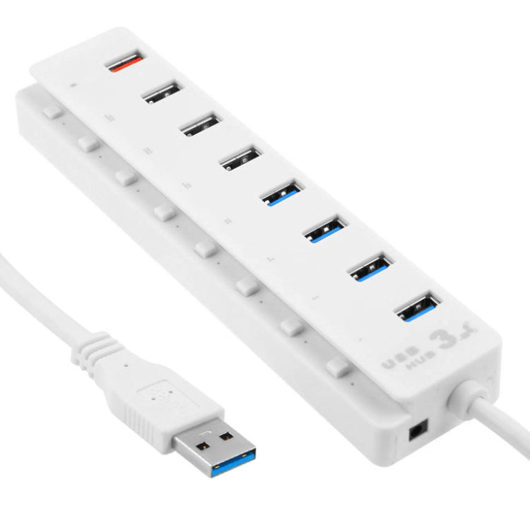 4 Port USB 3.0 + 3 Port USB 2.0 + 1 Port Fast Charging Hub with ON/OFF Switch (CQT-3008)(White)