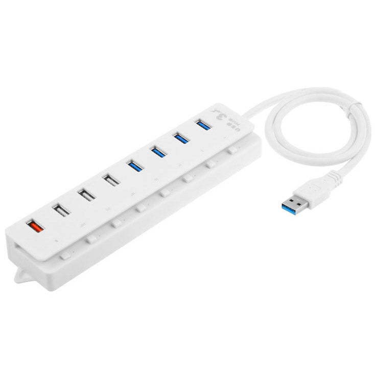 4 Port USB 3.0 + 3 Port USB 2.0 + 1 Port Fast Charging Hub with ON/OFF Switch (CQT-3008)(White)