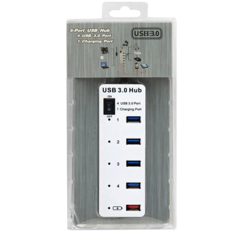 4 Ports USB 3.0 + 1 Port Fast Charging Hub with ON/OFF Switch (BYL-3011)(White)