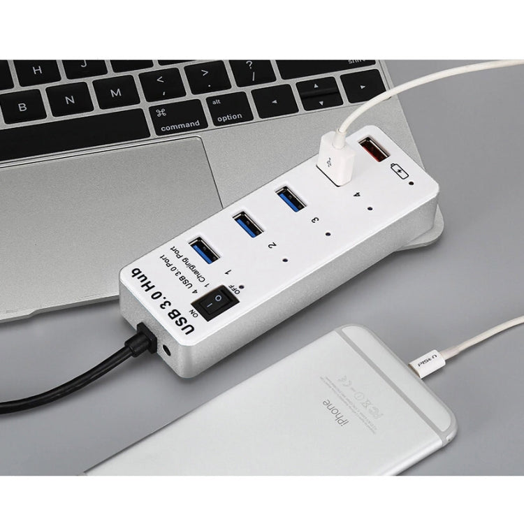 4 Ports USB 3.0 + 1 Port Fast Charging Hub with ON/OFF Switch (BYL-3011)(White)